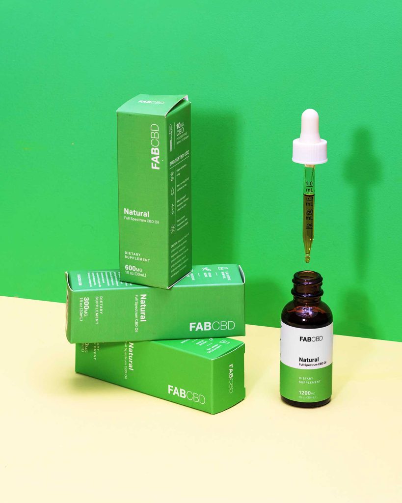 FAB CBD Oil tincture bottle, from the FAB CBD website