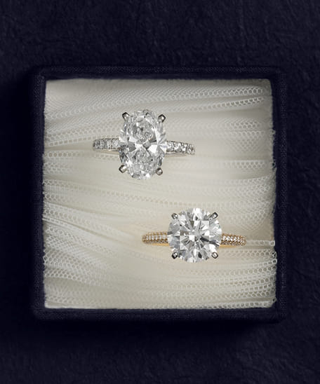 James Allen diamond engagement rings displayed in a ring box
