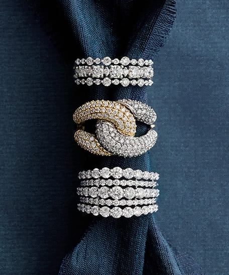James Allen diamond rings on a blue background