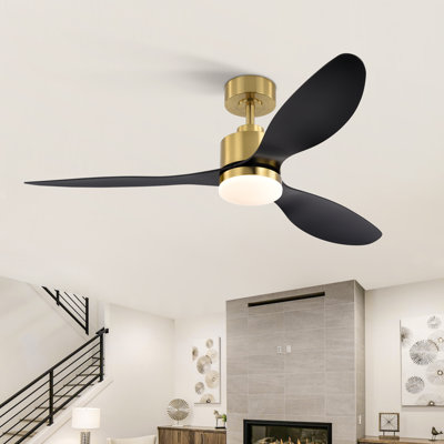 Loritta 3-blade ceiling fan with light in a living room, a product sold on Wayfair