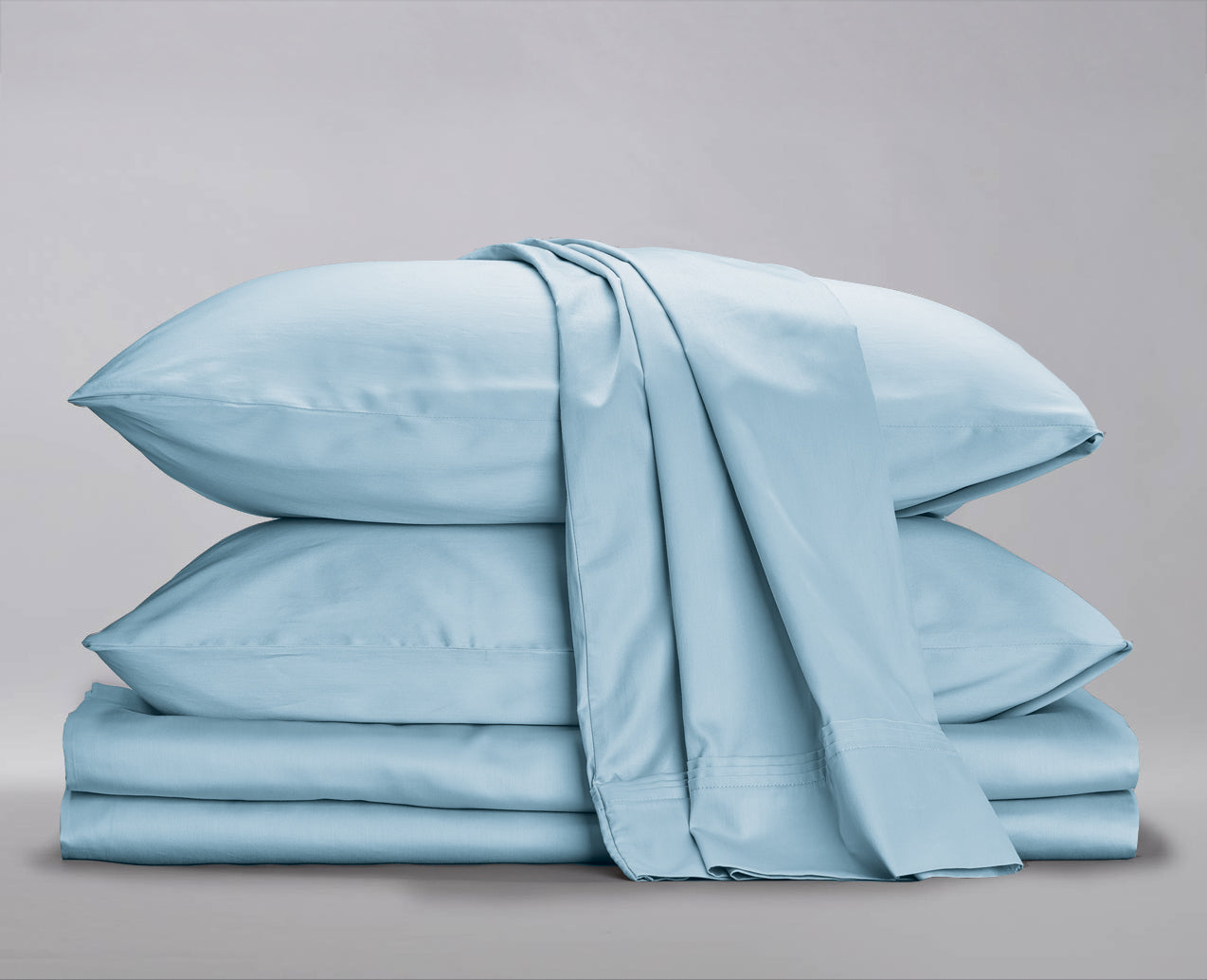 SOL Organics organic cotton pleated sheet set in blue, product photo