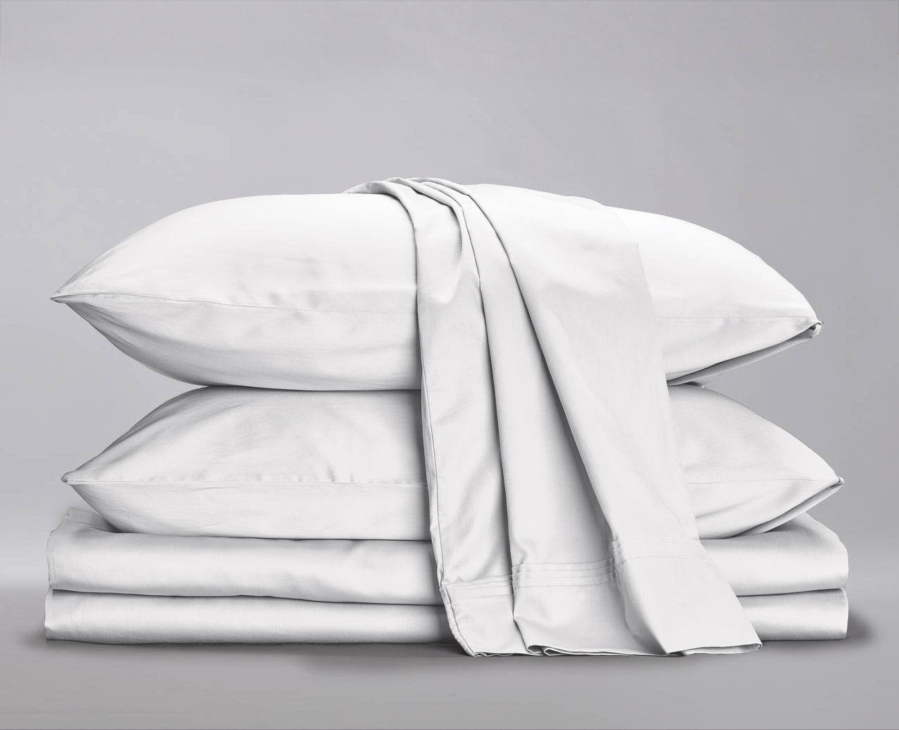 SOL Organics organic cotton pleated sheet set in white, product photo