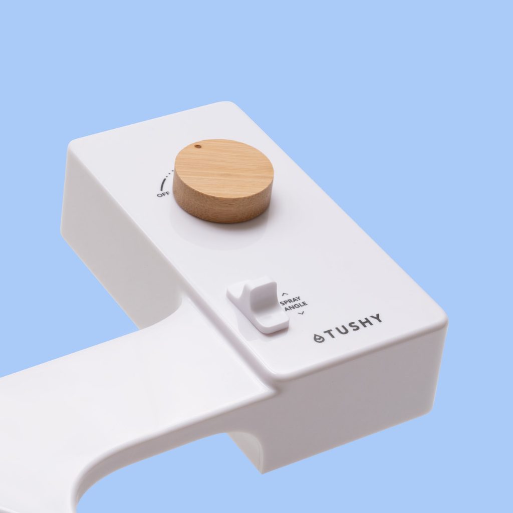 Tushy Classic 3.0 bidet attachment control knob, white with bamboo knob