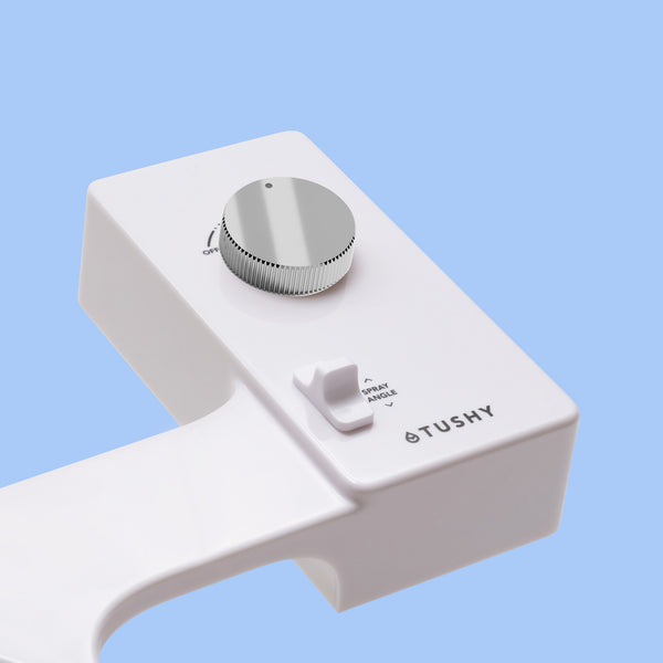 Tushy Classic 3.0 bidet attachment control knob, white with chrome knob