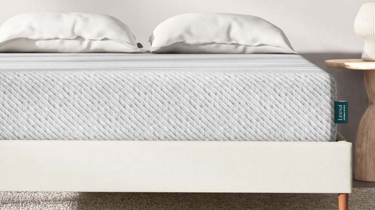 Leesa Original Hybrid mattress on a bed frame, current product photography