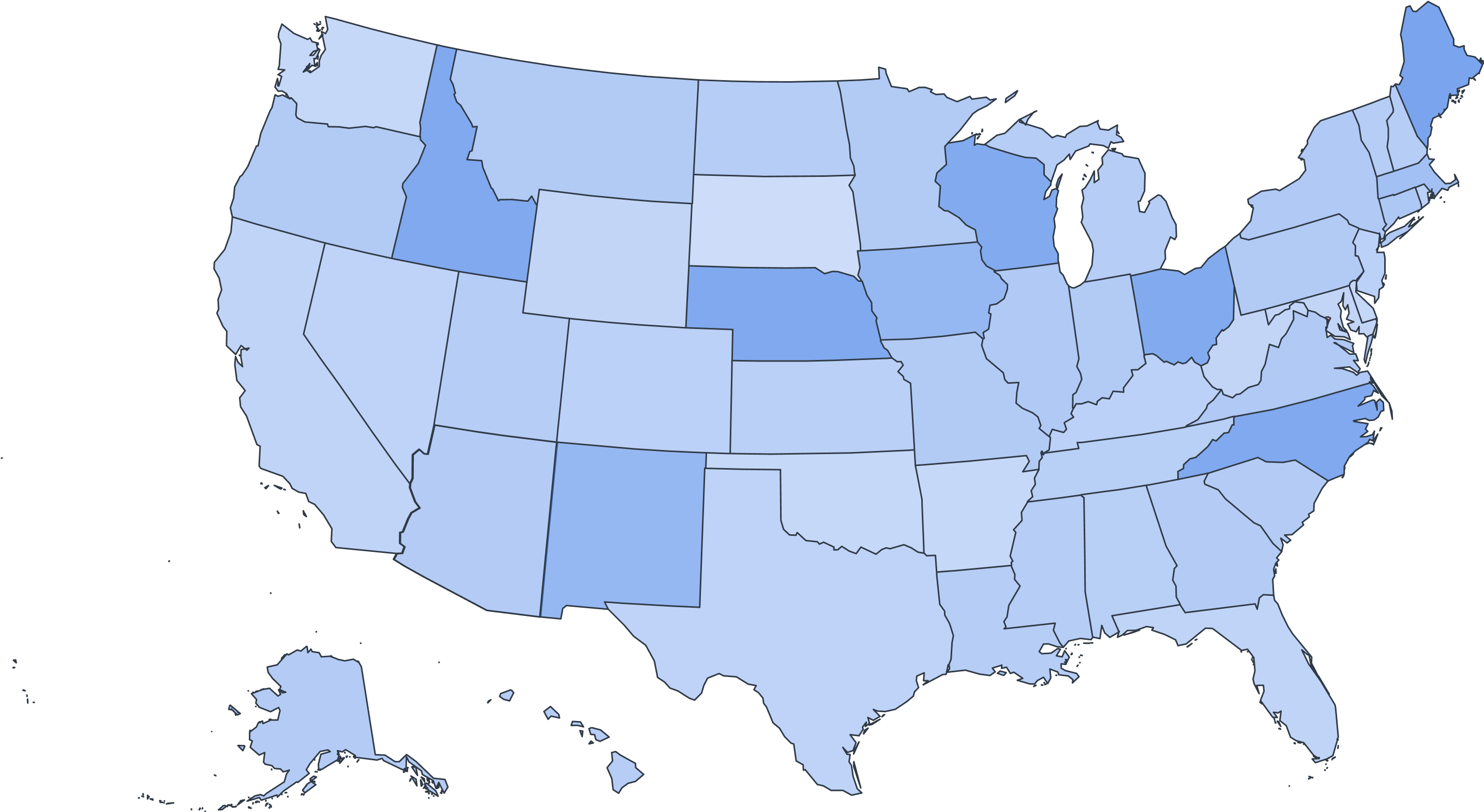 Map of average car insurance overpayment by U.S. state, from the Gabi website