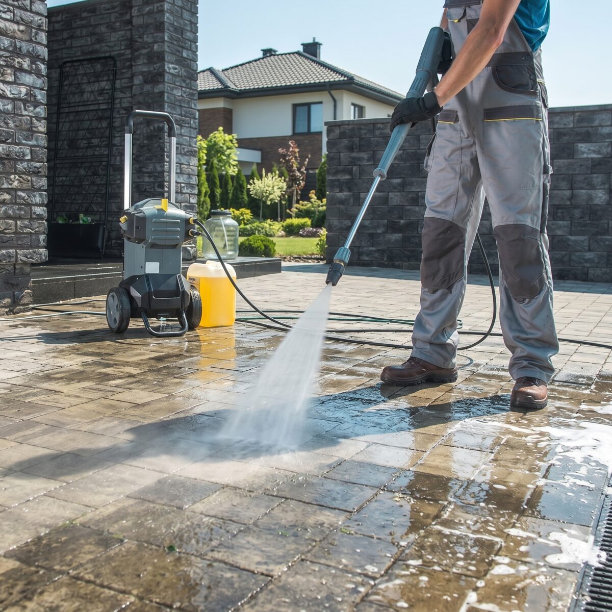 Takl service provider power washing a patio