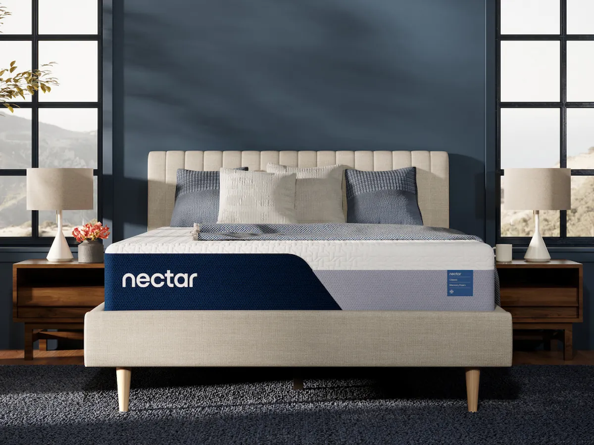 Nectar Classic Foam mattress on a bed frame, current product photography from the Nectar Sleep website