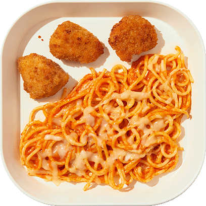Nurture Life kids meal tray with chicken nuggets and cheesy pasta, from the Nurture Life website